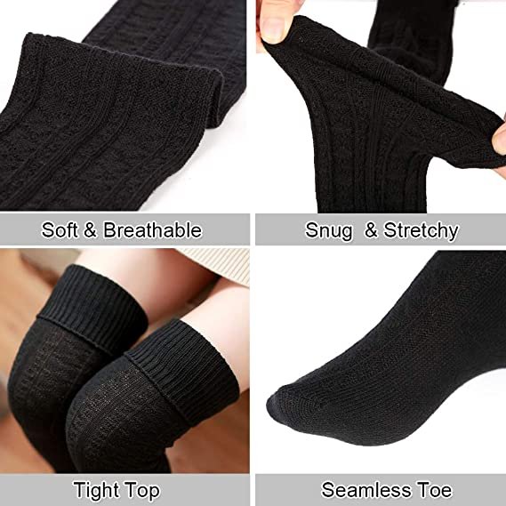 Women's thigh high stockings with extra long cotton knitted insulation (1 Pairs)
