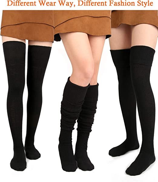 Women's thigh high stockings with extra long cotton knitted insulation (1 Pairs)